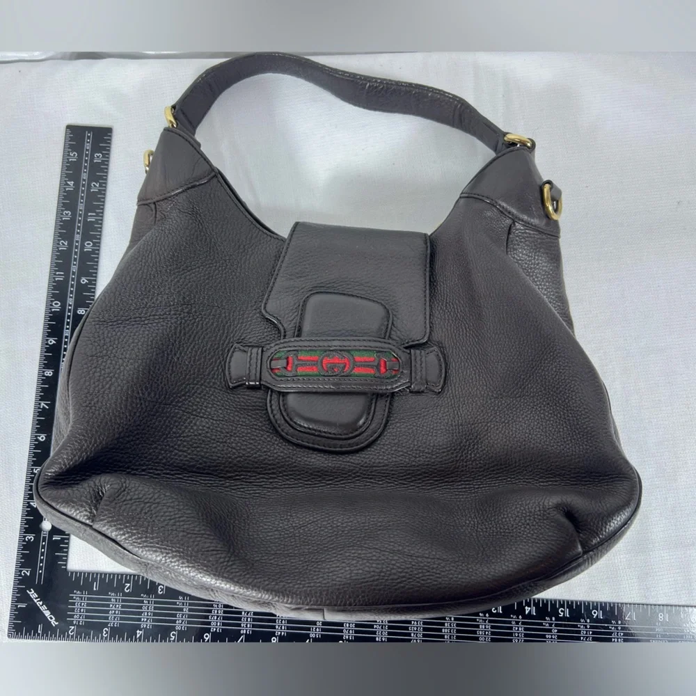 Gucci Black Pebbled Leather Jackie Web Hobo Bag – Made in Italy - Picture 15 of 16